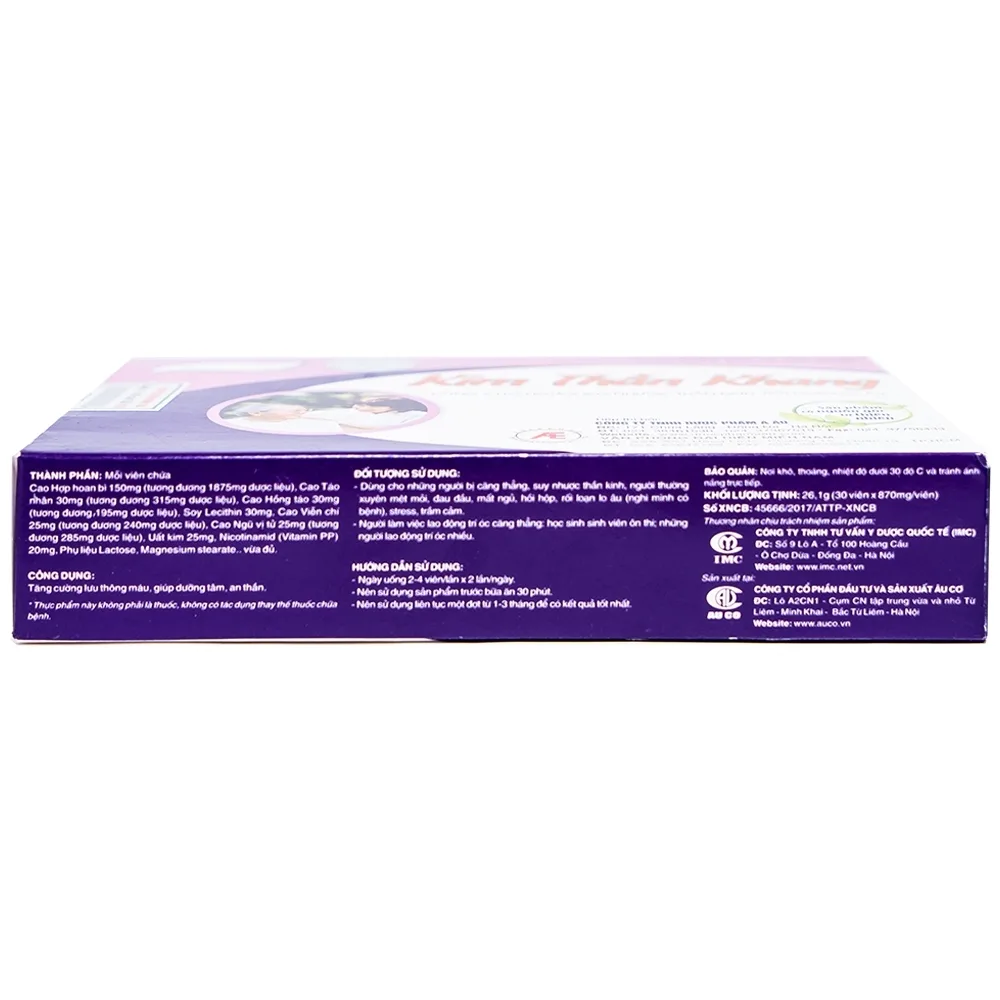 Hình ảnh Viên uống Kim Thần Khang Á Âu tăng cường lưu thông máu, giúp dưỡng tâm, an thần (3 vỉ x 10 viên)