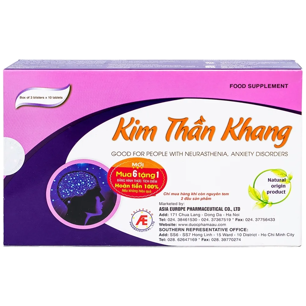 Hình ảnh Viên uống Kim Thần Khang Á Âu tăng cường lưu thông máu, giúp dưỡng tâm, an thần (3 vỉ x 10 viên)