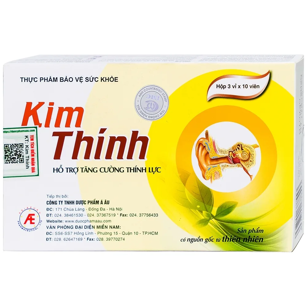Hình ảnh Viên uống Kim Thính Á Âu hỗ trợ tăng cường sức khỏe thính giác (3 vỉ x 10 viên)