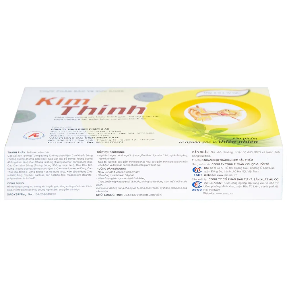 Hình ảnh Viên uống Kim Thính Á Âu hỗ trợ tăng cường sức khỏe thính giác (3 vỉ x 10 viên)