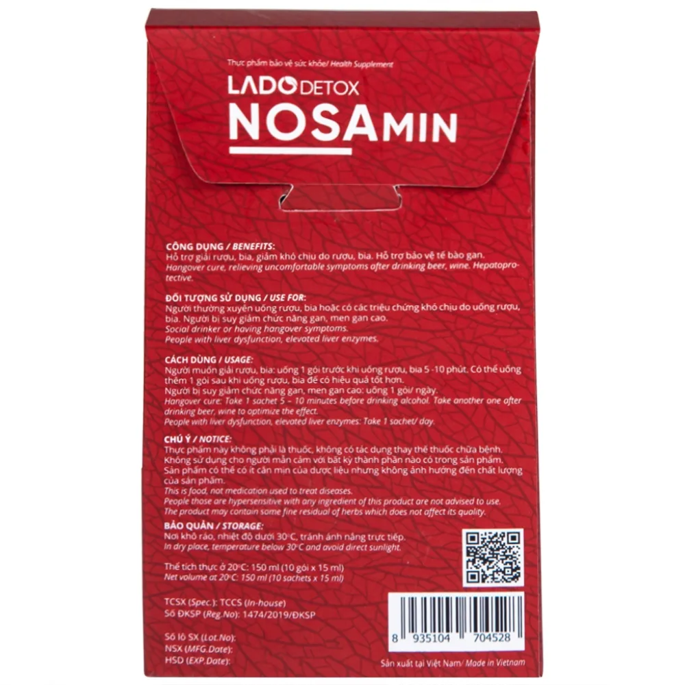 Hình ảnh Nước giải rượu bia Ladodetox Nosamin Ladophar hỗ trợ giải rượu, bia, giảm khó chịu (10 gói x 15ml)