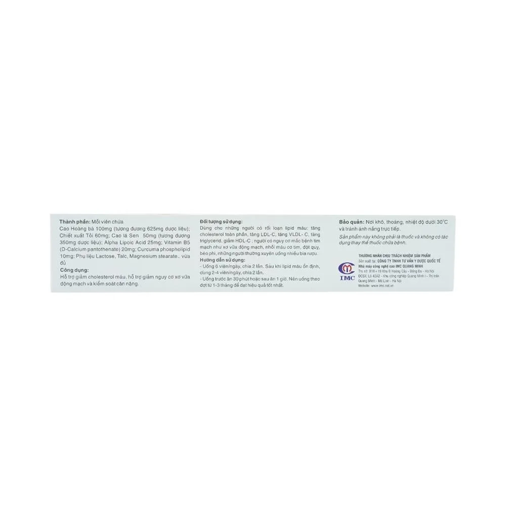 Hình ảnh Viên uống Lipid Cleanz IMC hỗ trợ giảm cholesterol trong máu, giảm nguy cơ xơ vữa động mạch (3 vỉ x 10 viên)