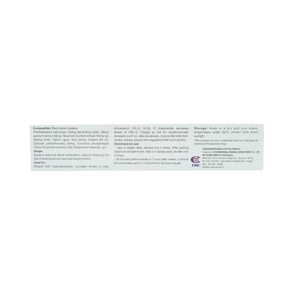 Hình ảnh Viên uống Lipid Cleanz IMC hỗ trợ giảm cholesterol trong máu, giảm nguy cơ xơ vữa động mạch (3 vỉ x 10 viên)
