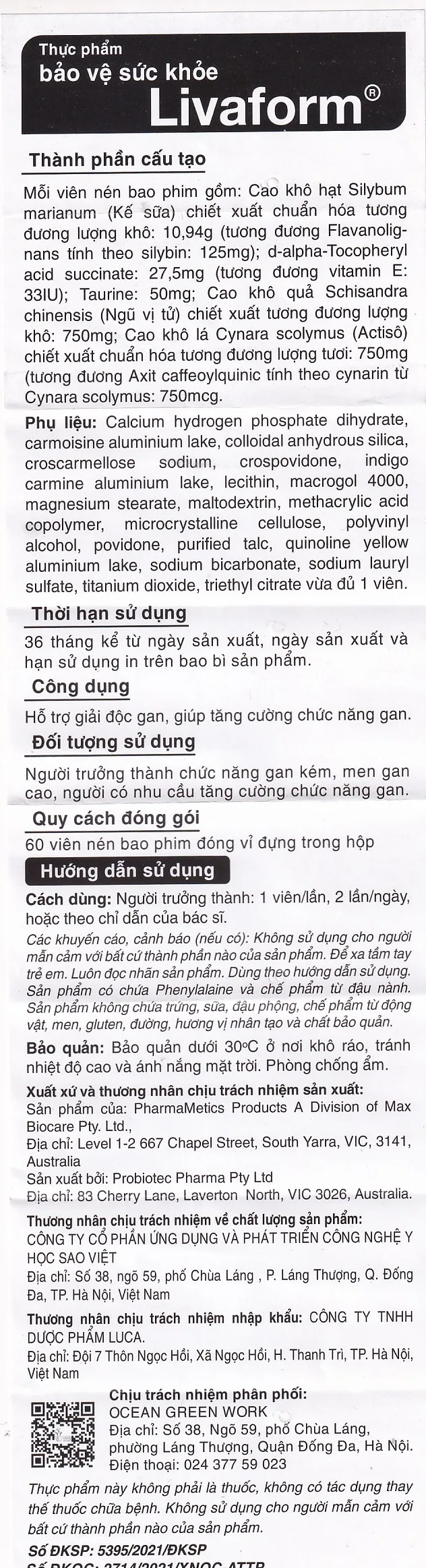 Hình ảnh Viên uống Livaform Luca Pharma MPC hỗ trợ giải độc gan, giúp tăng cường chức năng gan (6 vỉ x 10 viên)