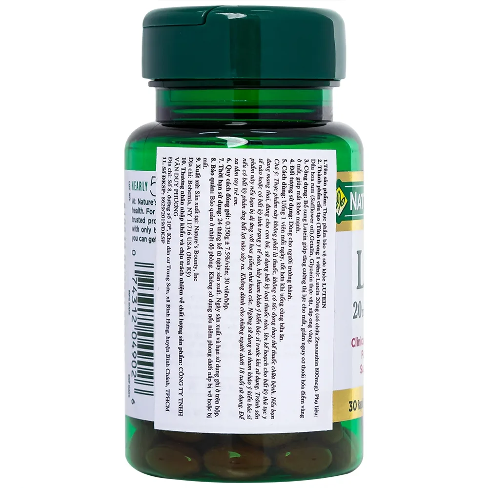 Hình ảnh Viên uống Lutein Nature's Bounty giúp tăng cường thị lực cho mắt (30 viên)
