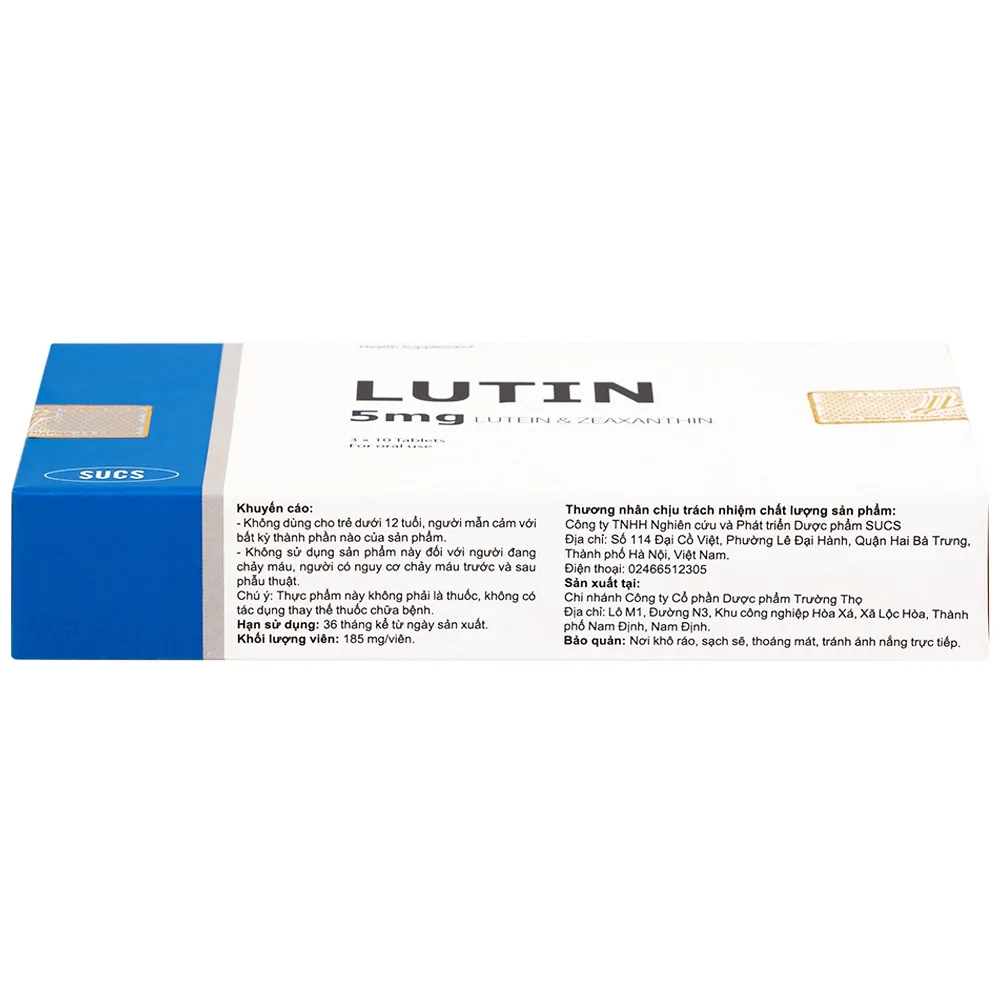 Hình ảnh Viên uống Lutin 5mg Sucs hỗ trợ tăng cường thị lực, giảm nguy cơ đục thủy tinh thể, thoái hóa điểm vàng