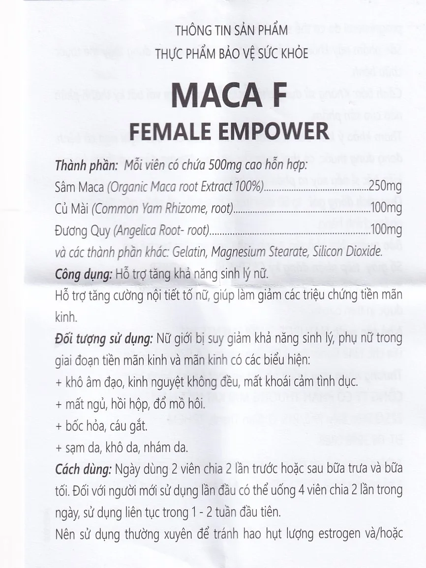 Hình ảnh Viên uống MacaF Female hỗ trợ tăng cường nội tiết tố nữ, tăng khả năng sinh lý (60 viên)