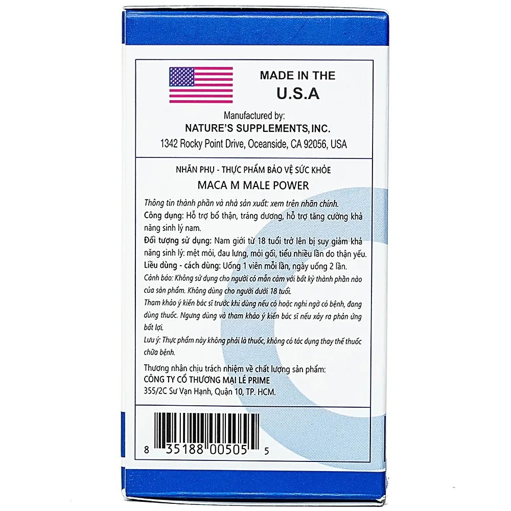 Hình ảnh Viên uống Maca M Male Power hỗ trợ bổ thận, tráng dương (60 viên)