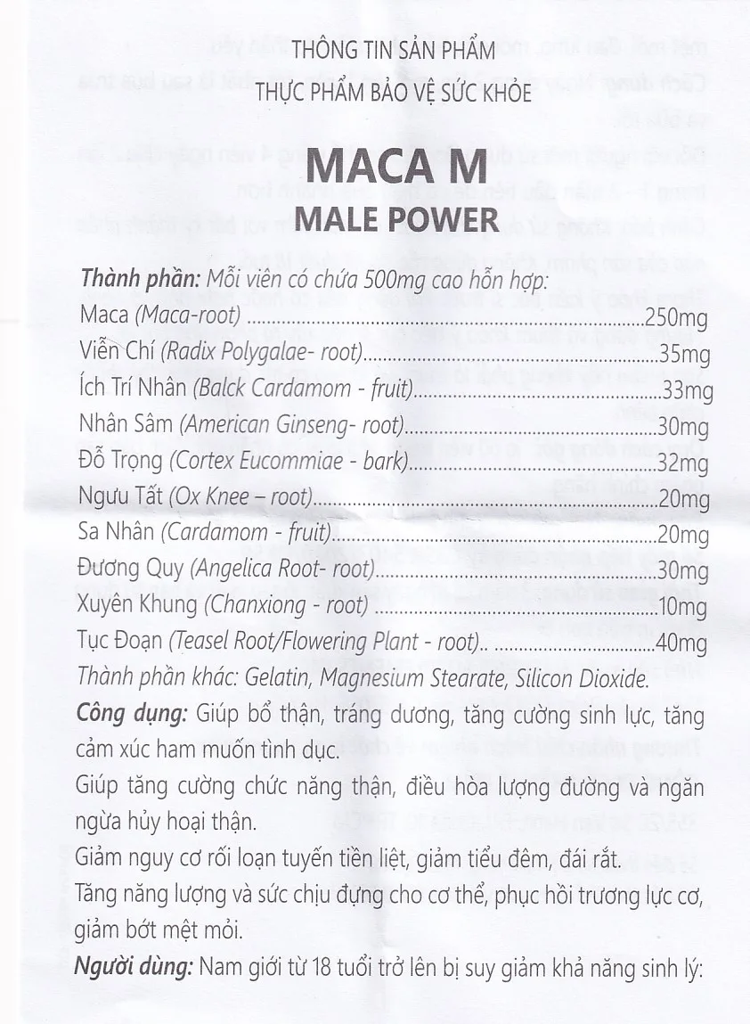 Hình ảnh Viên uống Maca M Male Power hỗ trợ bổ thận, tráng dương (60 viên)