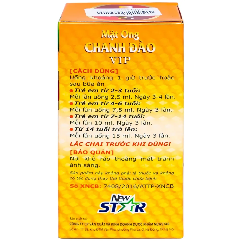 Hình ảnh Dung dịch Mật Ong Chanh Đào VIP New Star hỗ trợ bổ khí, giảm ho, đau họng (100ml)