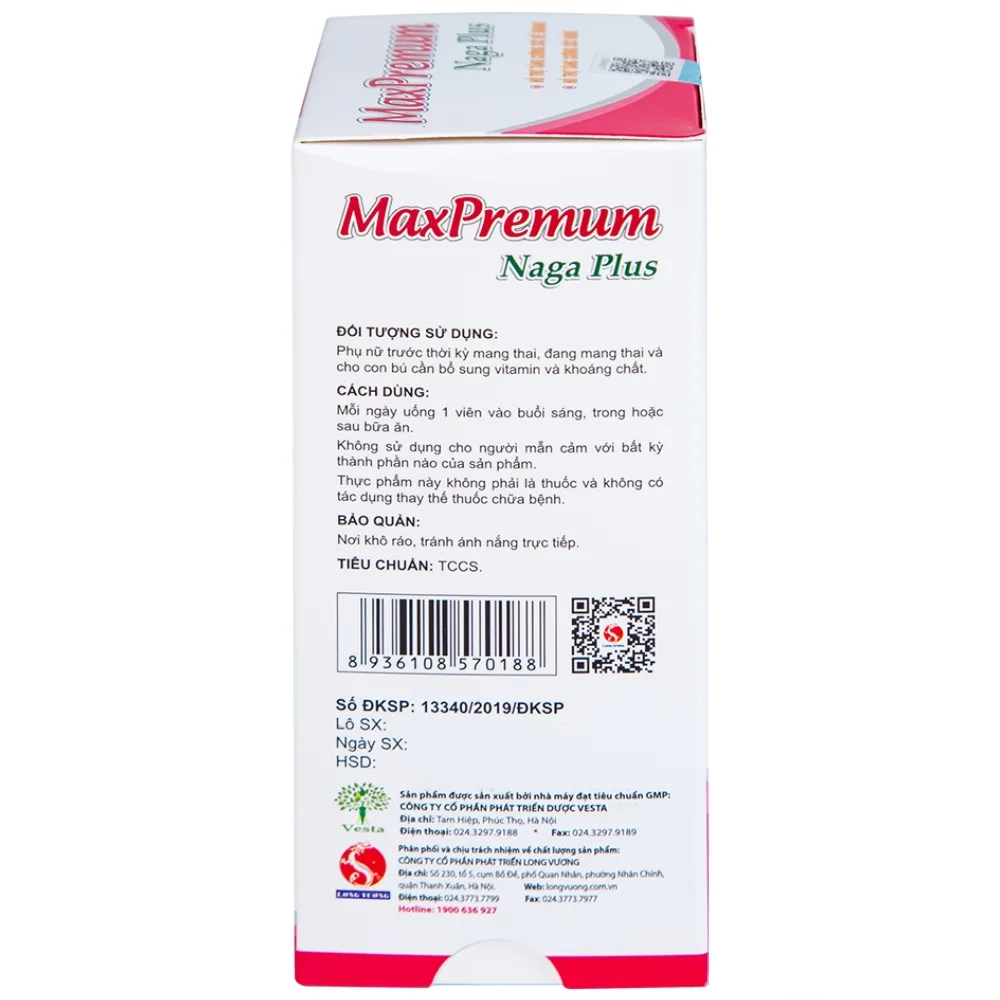 Hình ảnh Viên uống MaxPremum Naga Plus Vesta hỗ trợ tăng sức khỏe, đề kháng cho thai phụ (30 viên)