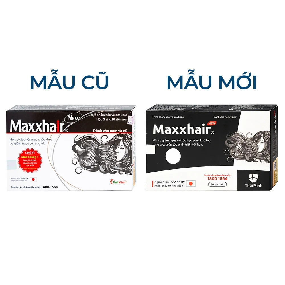 Hình ảnh Viên uống Maxxhair New Thái Minh hỗ trợ tóc mọc chắc khỏe và giảm nguy cơ rụng tóc (3 vỉ x 10 viên)