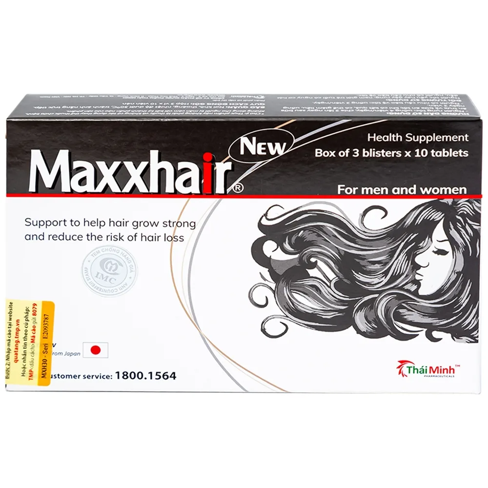 Hình ảnh Viên uống Maxxhair New Thái Minh hỗ trợ tóc mọc chắc khỏe và giảm nguy cơ rụng tóc (3 vỉ x 10 viên)