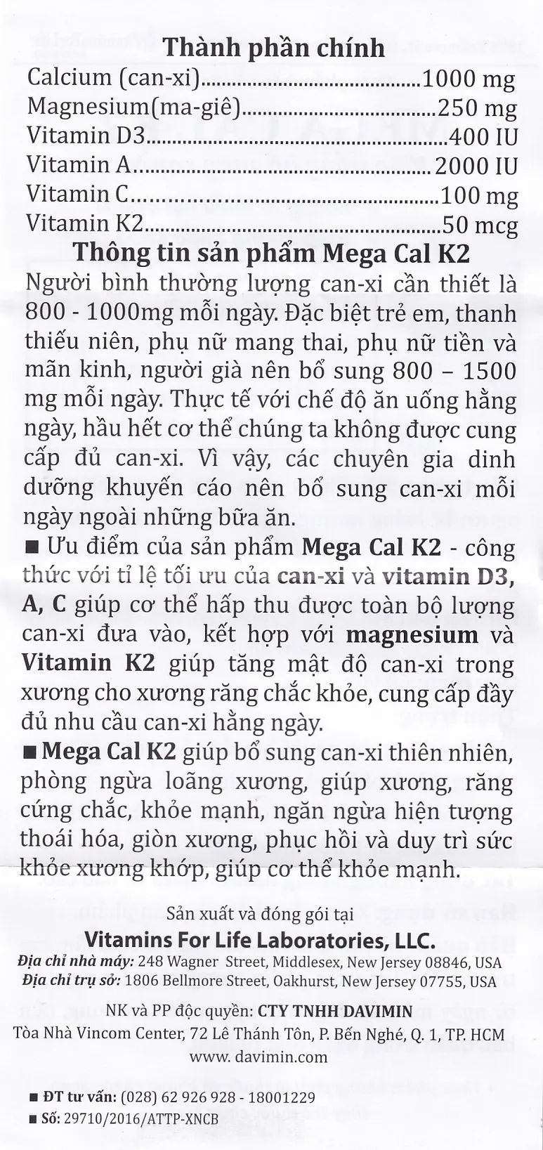 Hình ảnh Viên uống Mega-Cal 1000 Vitamins For Life giúp bổ sung canxi, chống loãng xương (60 viên)