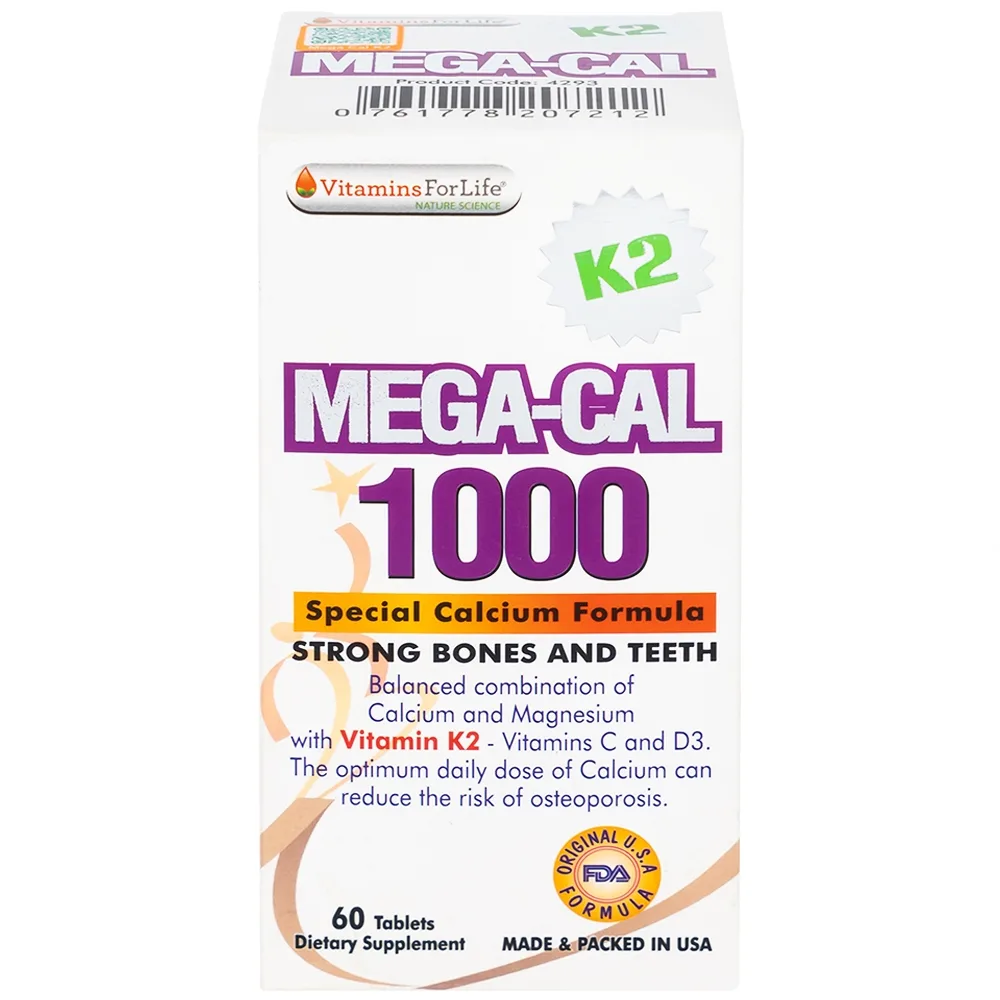 Hình ảnh Viên uống Mega-Cal 1000 Vitamins For Life giúp bổ sung canxi, chống loãng xương (60 viên)