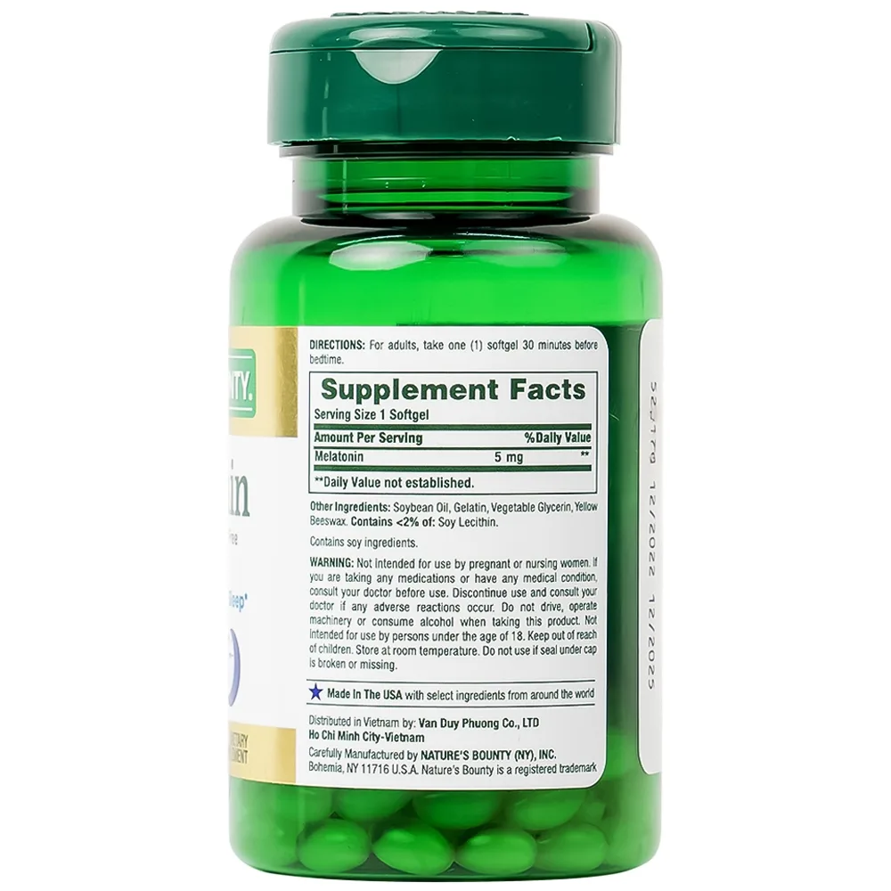 Hình ảnh Viên uống Melatonin Nature's Bounty giúp điều hòa giấc ngủ, giúp ngủ sâu giấc (60 viên)