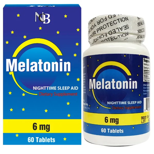 Hình ảnh Viên uống Melatonin Nighttime Sleep Aid 6mg Nuhealth giúp điều hòa giấc ngủ, giúp ngủ sâu giấc (60 viên)