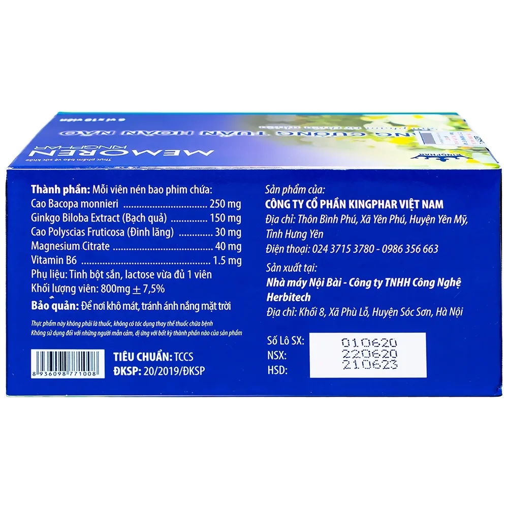 Hình ảnh Viên uống Memoren Kingphar giúp tăng cường tuần hoàn não, giảm đau đầu (6 vỉ x 10 viên)