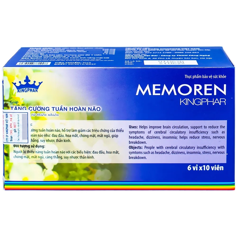 Hình ảnh Viên uống Memoren Kingphar giúp tăng cường tuần hoàn não, giảm đau đầu (6 vỉ x 10 viên)