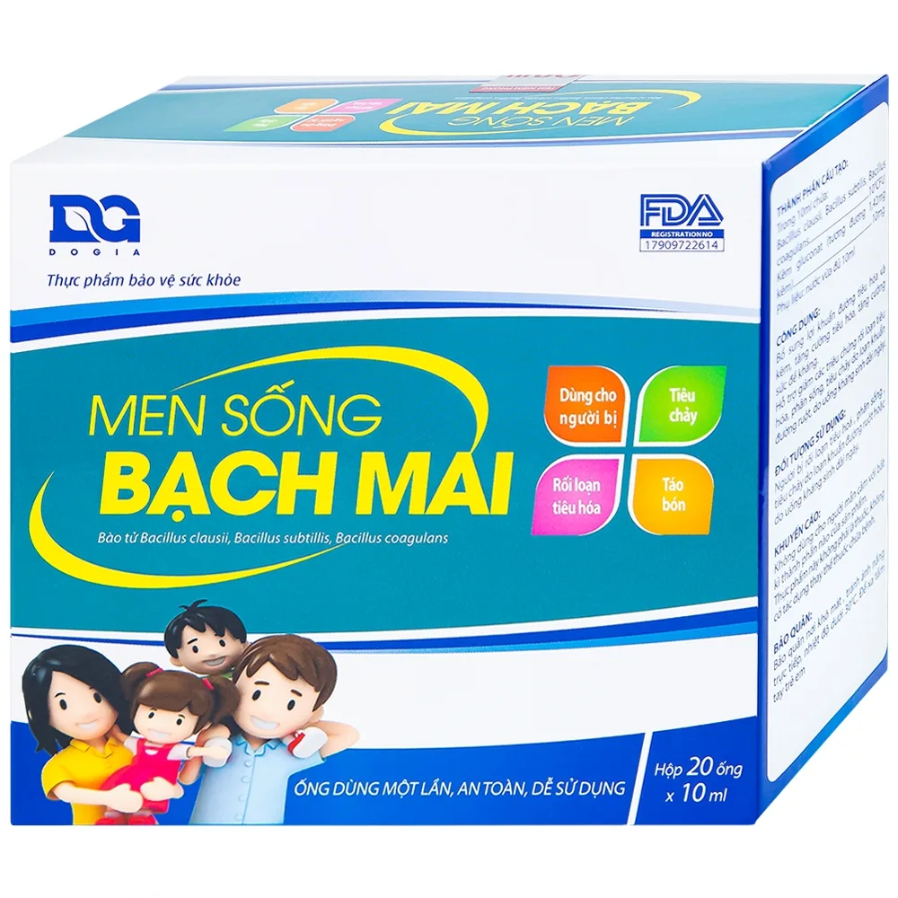 Hình ảnh Men sống Bạch Mai bổ sung lợi khuẩn đường tiêu hóa và kẽm, tăng cường tiêu hóa (20 ống x 10ml)