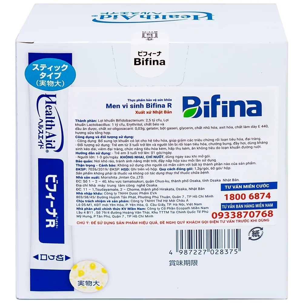 Hình ảnh Men vi sinh Bifina R Health Aid bổ sung lợi khuẩn cho tiêu hóa, giảm rối loạn tiêu hóa, đại tràng (60 gói)