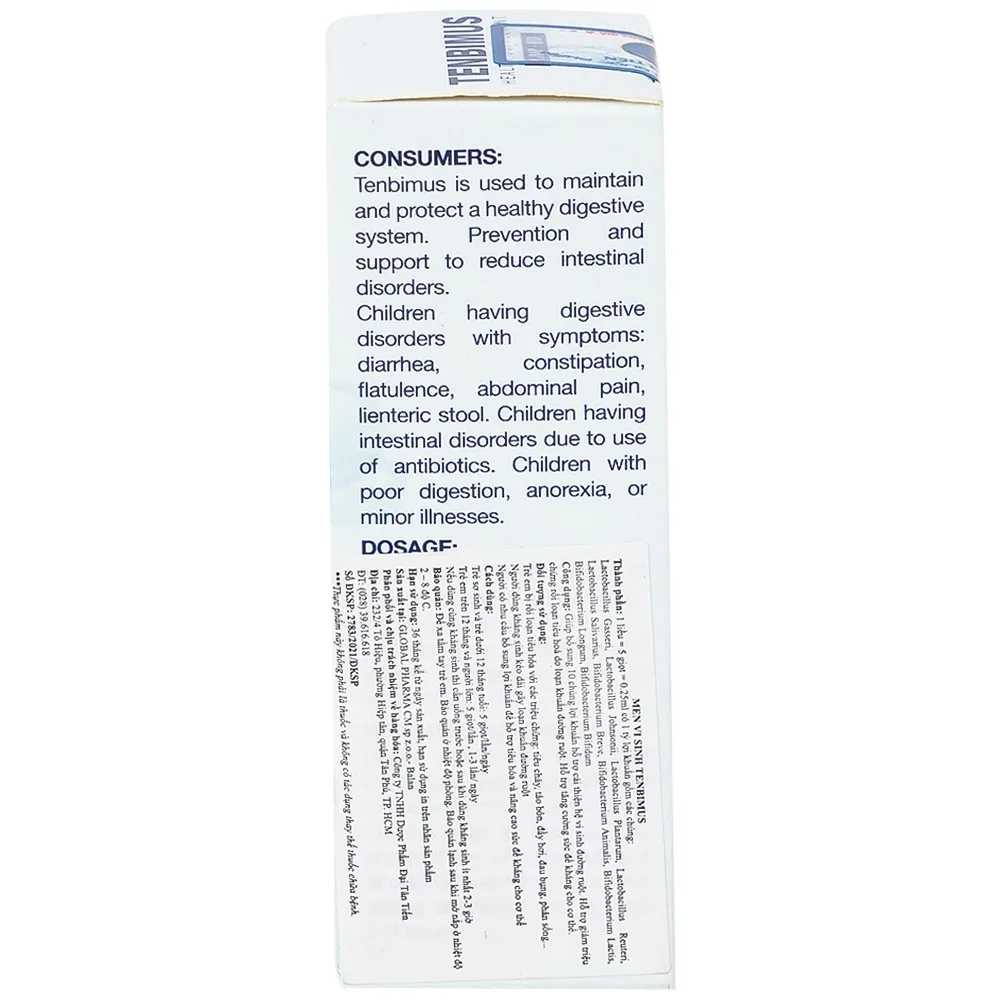 Hình ảnh Men vi sinh Tenbimus 10ml Global Pharm bổ sung 10 chủng lợi khuẩn, cải thiện đường ruột