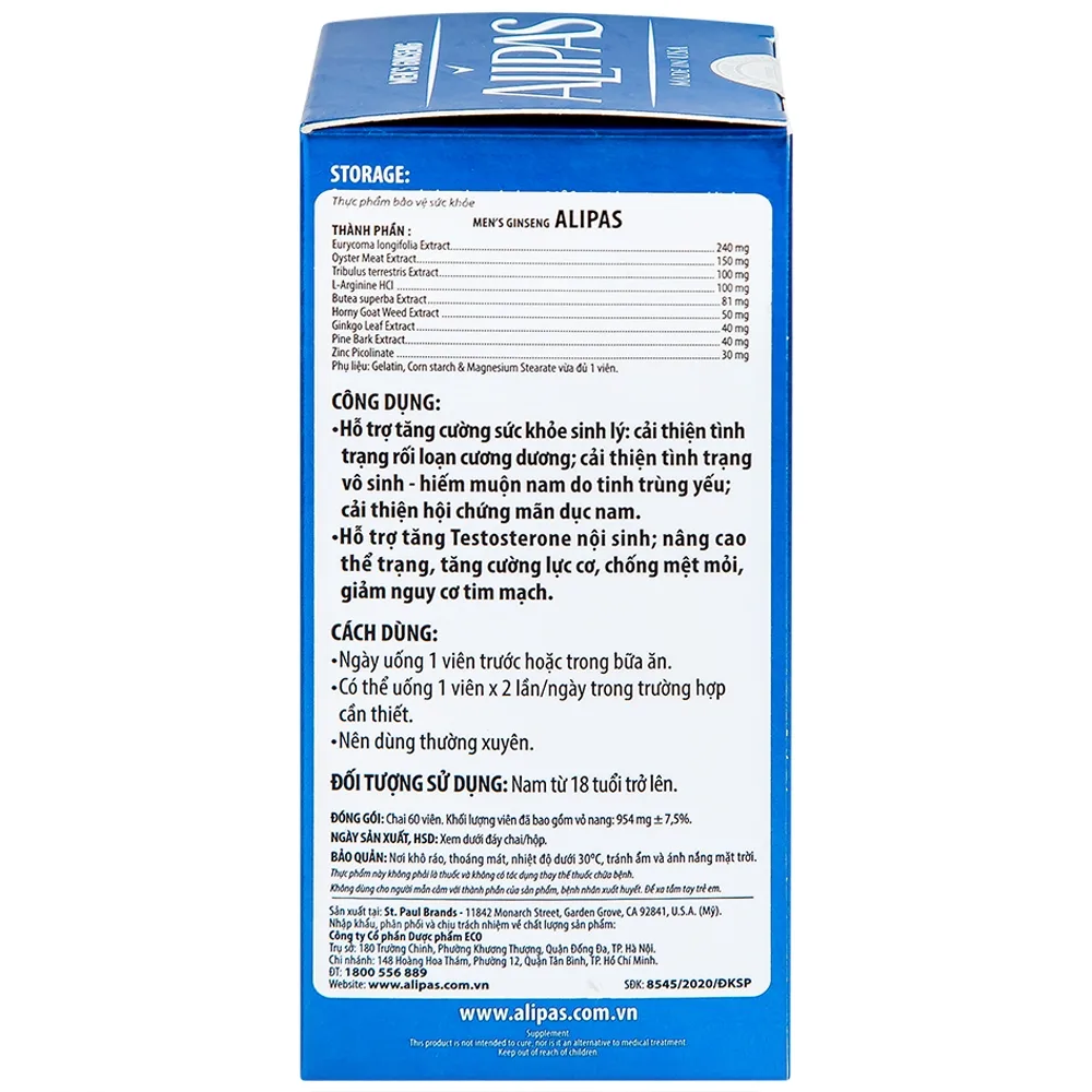 Hình ảnh Viên uống Men’s Ginseng Alipas Ecogreen cải thiện rối loạn cương dương (60 viên)