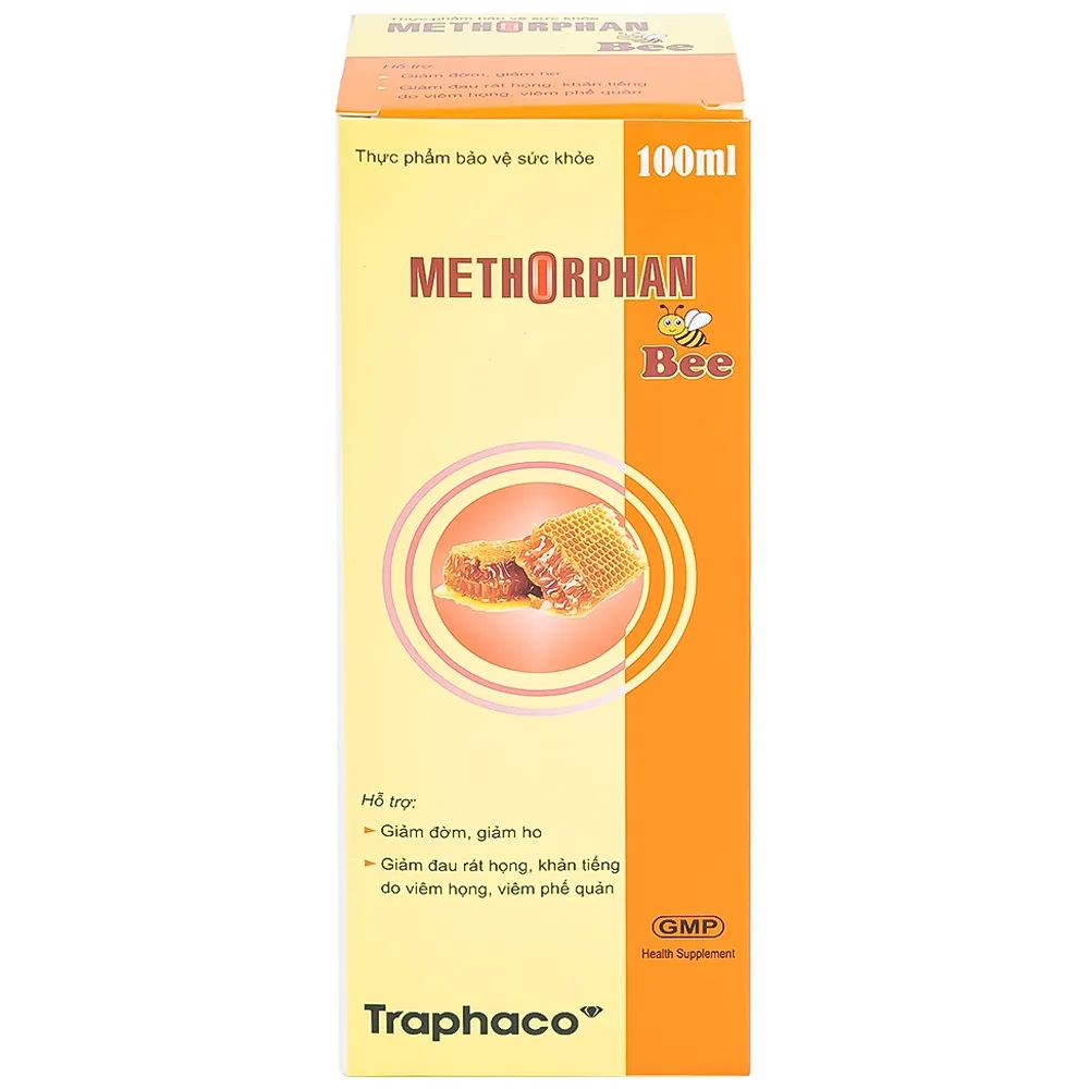 Hình ảnh Siro Methorphan Bee Traphaco hỗ trợ giảm ho, giảm đờm, viêm họng (100ml)