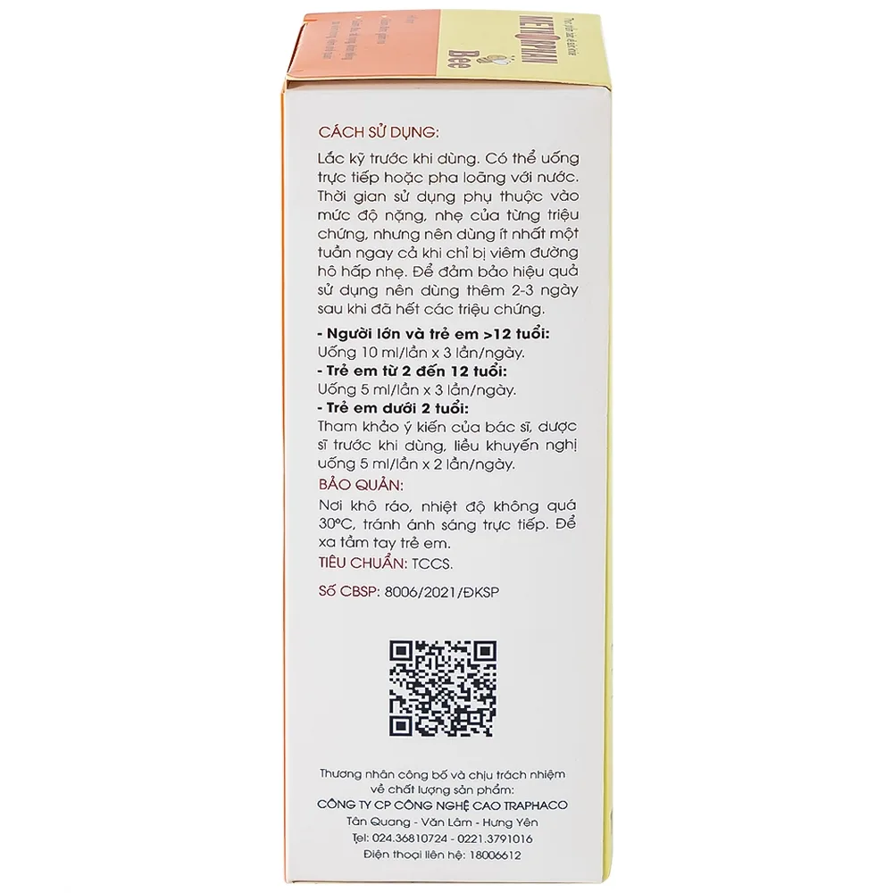 Hình ảnh Siro Methorphan Bee Traphaco hỗ trợ giảm ho, giảm đờm, viêm họng (100ml)