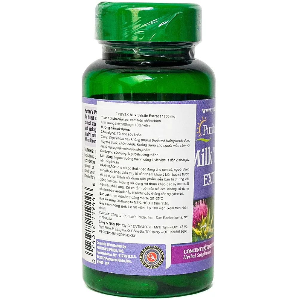 Hình ảnh Viên uống Milk Thistle Extract 1000mg hỗ trợ giải độc gan, tăng cường chức năng gan (90 viên)