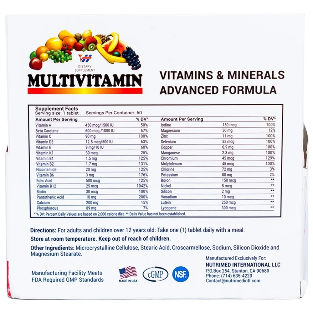 Hình ảnh Viên uống Multivitamin Nutrimed bổ sung Vitamin và khoáng chất hỗ trợ tăng cường sức khỏe (60 viên)