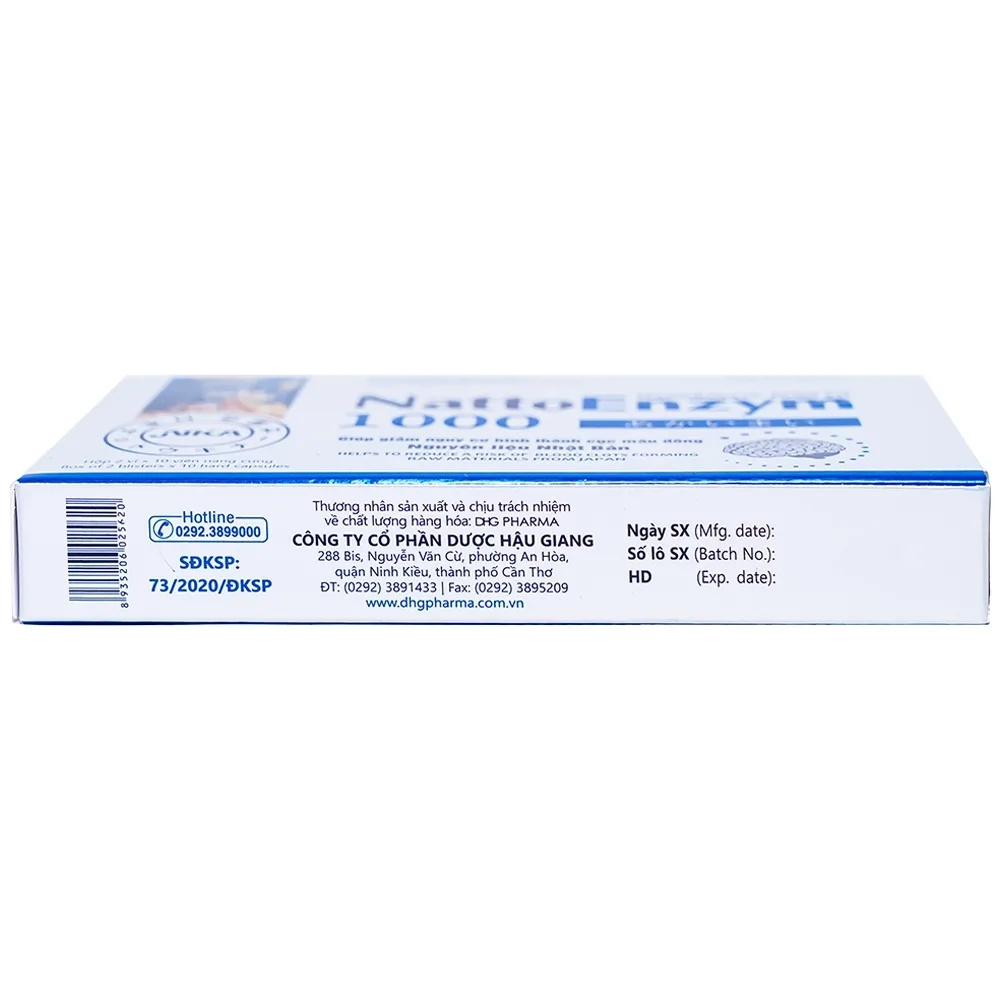 Hình ảnh Viên uống NattoEnzym 1000 DHG giúp giảm nguy cơ hình thành cục máu đông (2 vỉ x 10 viên)