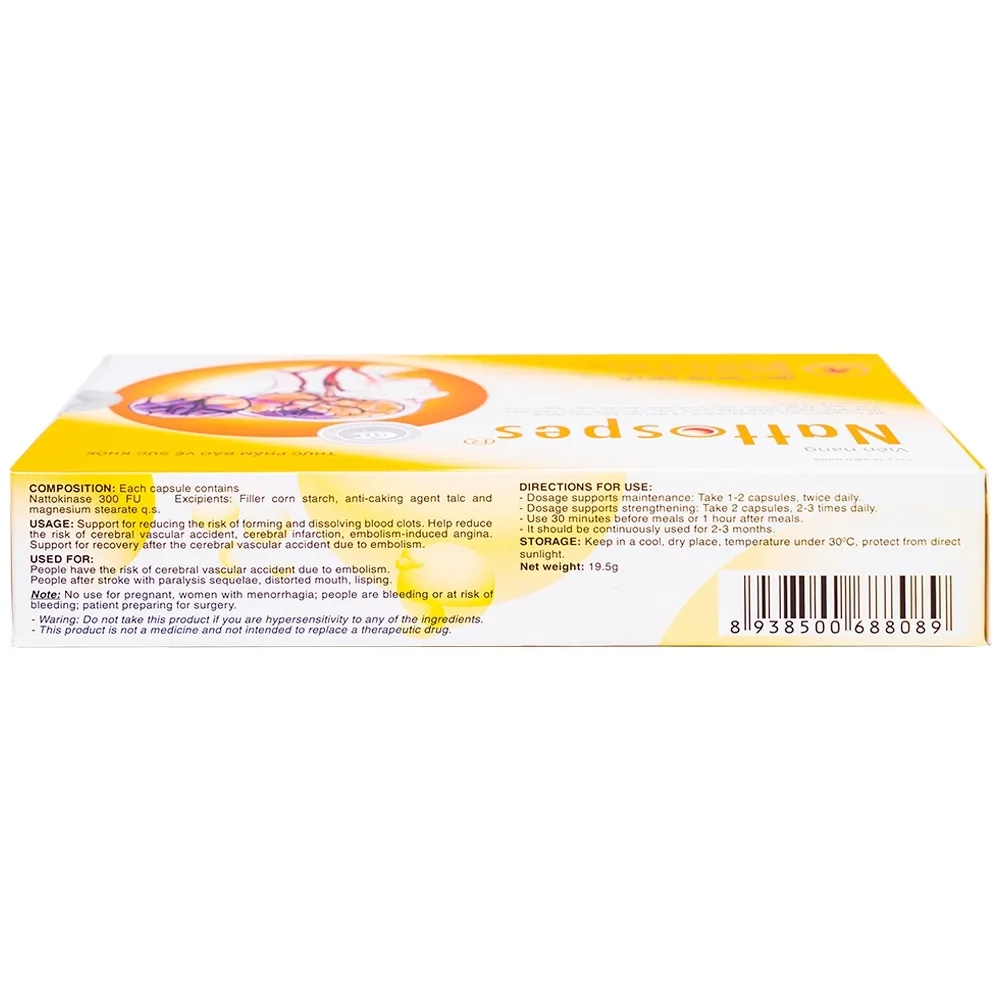 Hình ảnh Viên uống Nattospes Á Âu hỗ trợ giảm nguy cơ hình thành và làm tan cục máu đông (3 vỉ x 10 viên)