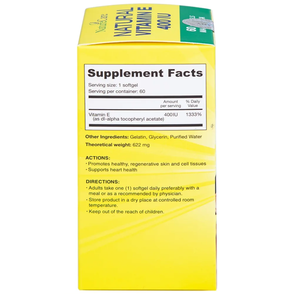 Hình ảnh Thực phẩm bảo vệ sức khỏe Natural Vitamin E 400 IU giúp cải thiện sức khỏe da và phục hồi da (60 viên)
