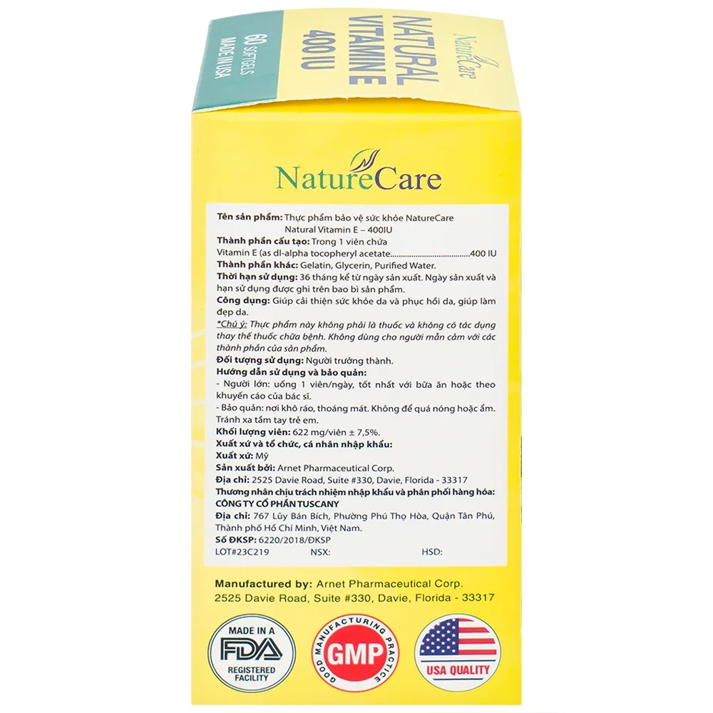 Hình ảnh Thực phẩm bảo vệ sức khỏe Natural Vitamin E 400 IU giúp cải thiện sức khỏe da và phục hồi da (60 viên)
