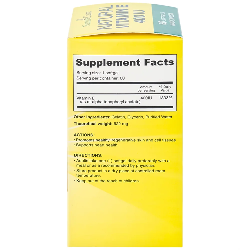 Hình ảnh Thực phẩm bảo vệ sức khỏe Natural Vitamin E 400 IU giúp cải thiện sức khỏe da và phục hồi da (60 viên)