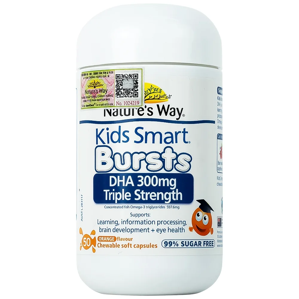 Hình ảnh Viên nhai Nature's Way Kids Smart Bursts DHA 300mg Triple Strength hỗ trợ phát triển não bộ (50 viên)