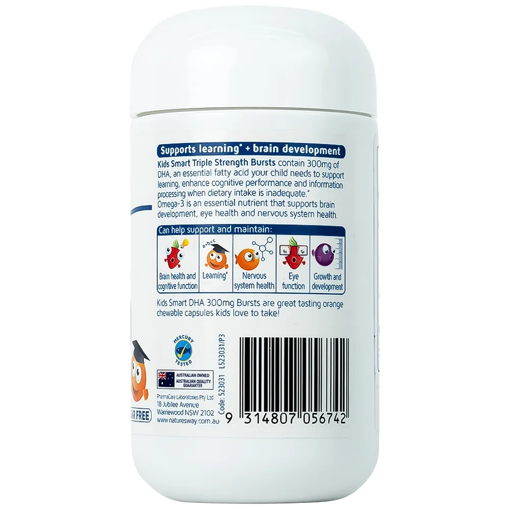 Hình ảnh Viên nhai Nature's Way Kids Smart Bursts DHA 300mg Triple Strength hỗ trợ phát triển não bộ (50 viên)