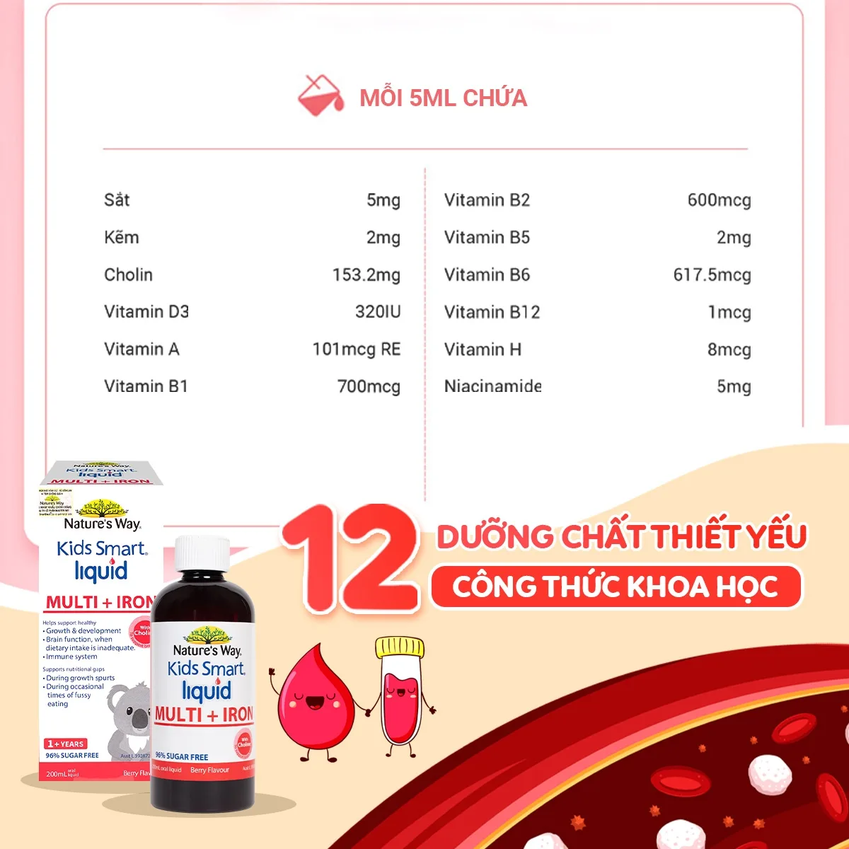 Hình ảnh Siro hỗ trợ tăng sức đề kháng Kids Smart Liquid Multi + Iron Nature's Way (200ml)