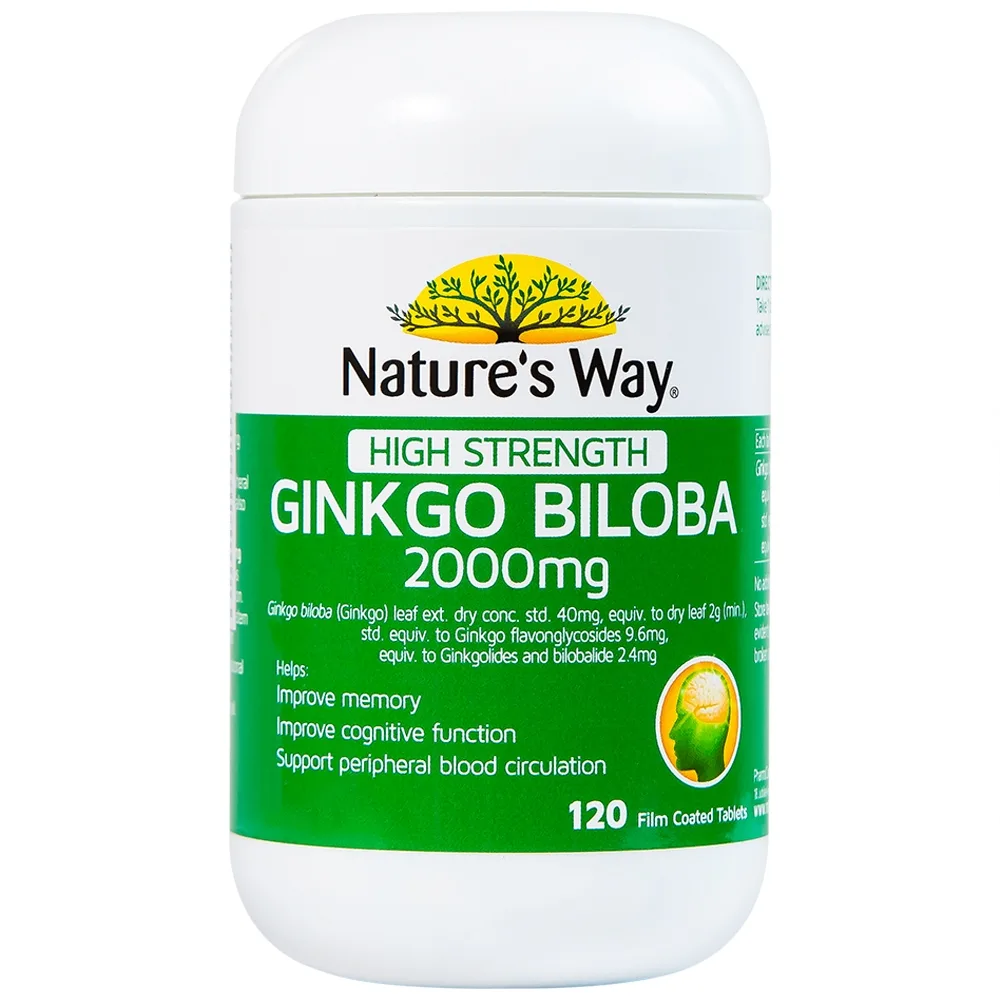 Hình ảnh Viên uống High Strength Ginkgo Biloba 2000mg hỗ trợ tăng cường tuần hoàn não (120 viên)