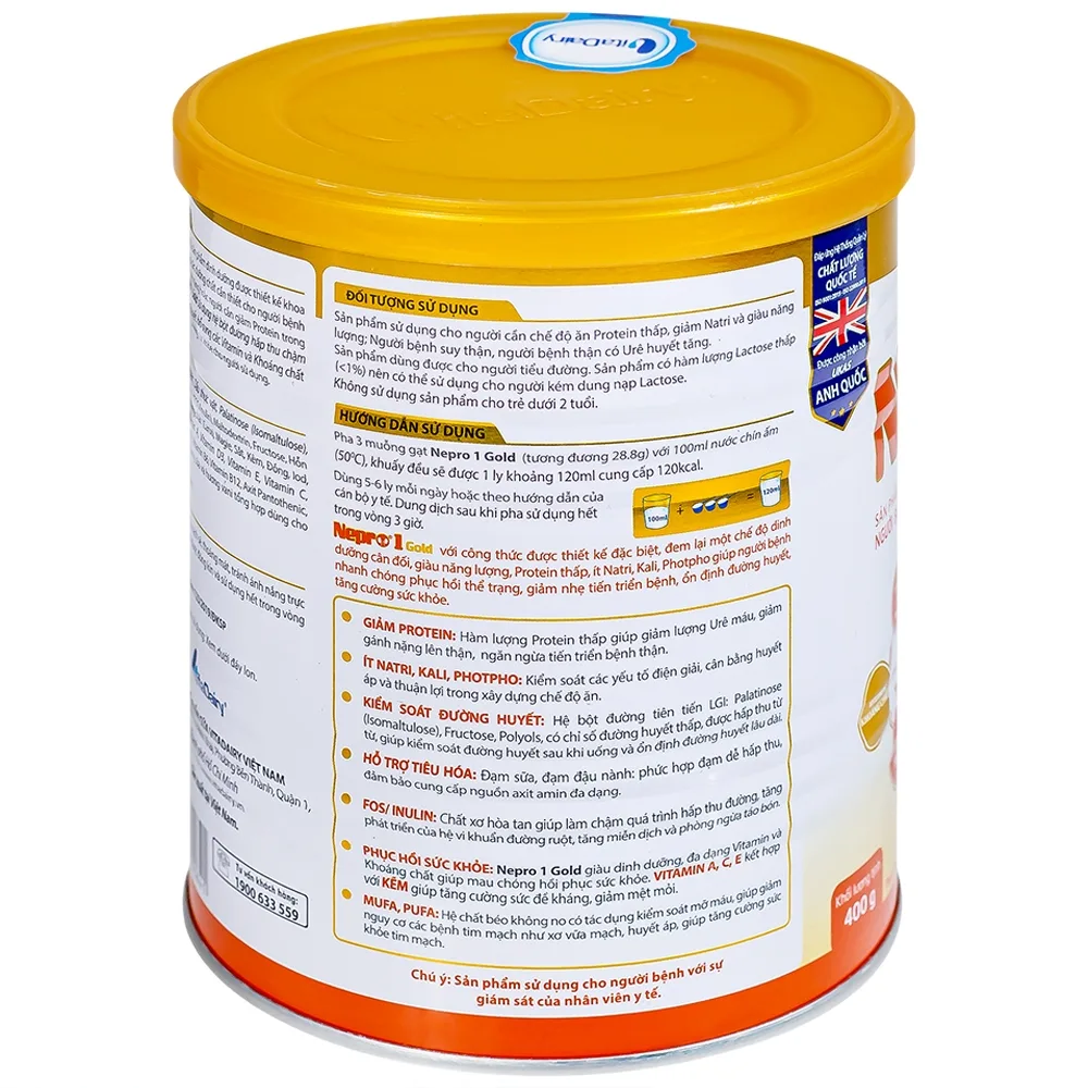 Hình ảnh Sữa bột Nepro 1 Gold VitaDairy bổ sung dinh dưỡng giảm protein dành cho người bệnh đái tháo đường (400g)