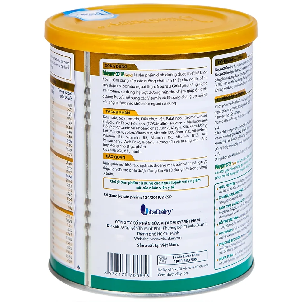 Hình ảnh Sữa bột Nepro 2 Gold VitaDairy bổ sung dinh dưỡng cho người bệnh suy thận (400g)