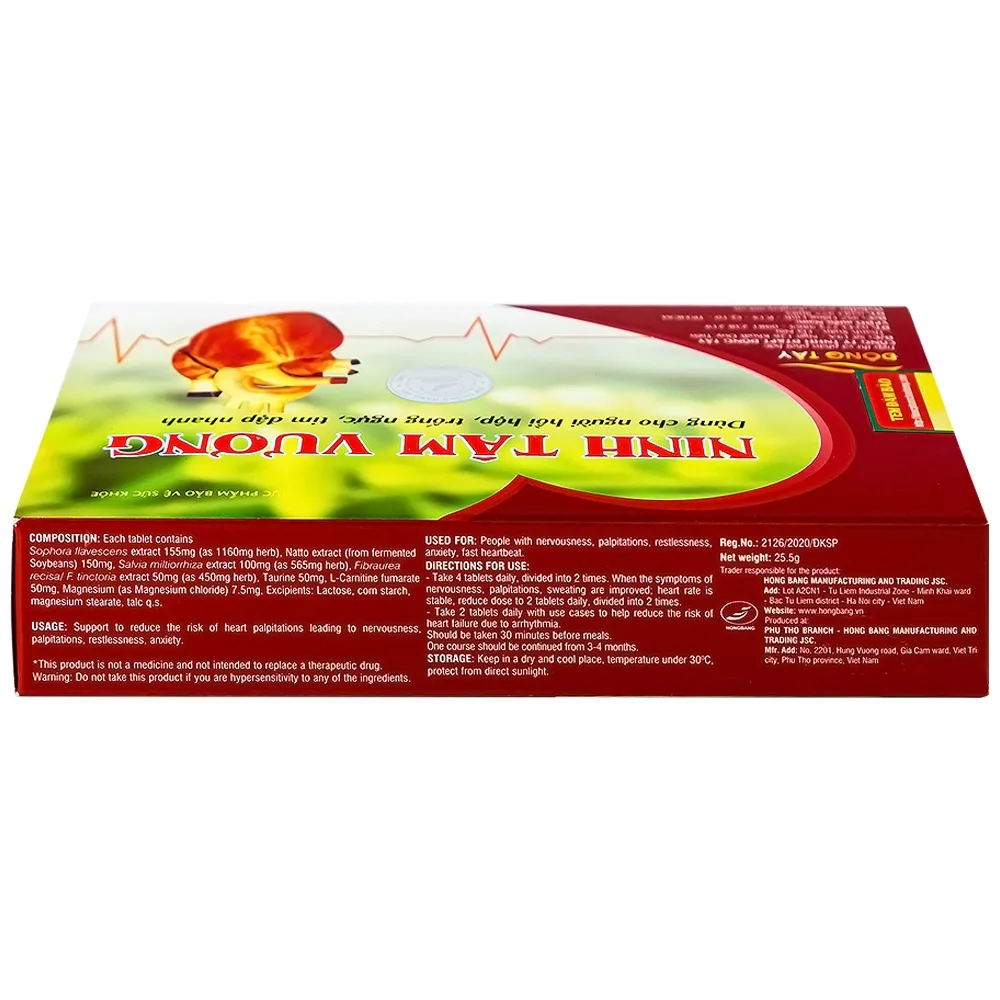 Hình ảnh Viên uống Ninh Tâm Vương Hồng Bàng dùng cho người hồi hộp, trống ngực, tim đập nhanh (3 vỉ x 10 viên)