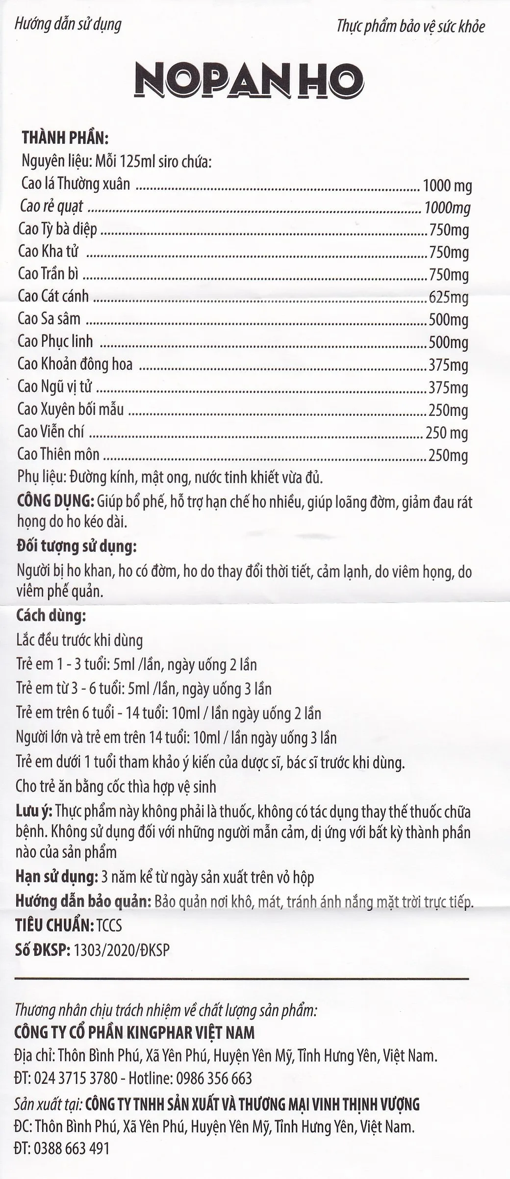 Hình ảnh Siro Nopanho Kingphar giúp bổ phế, hạn chế ho nhiều (125ml)