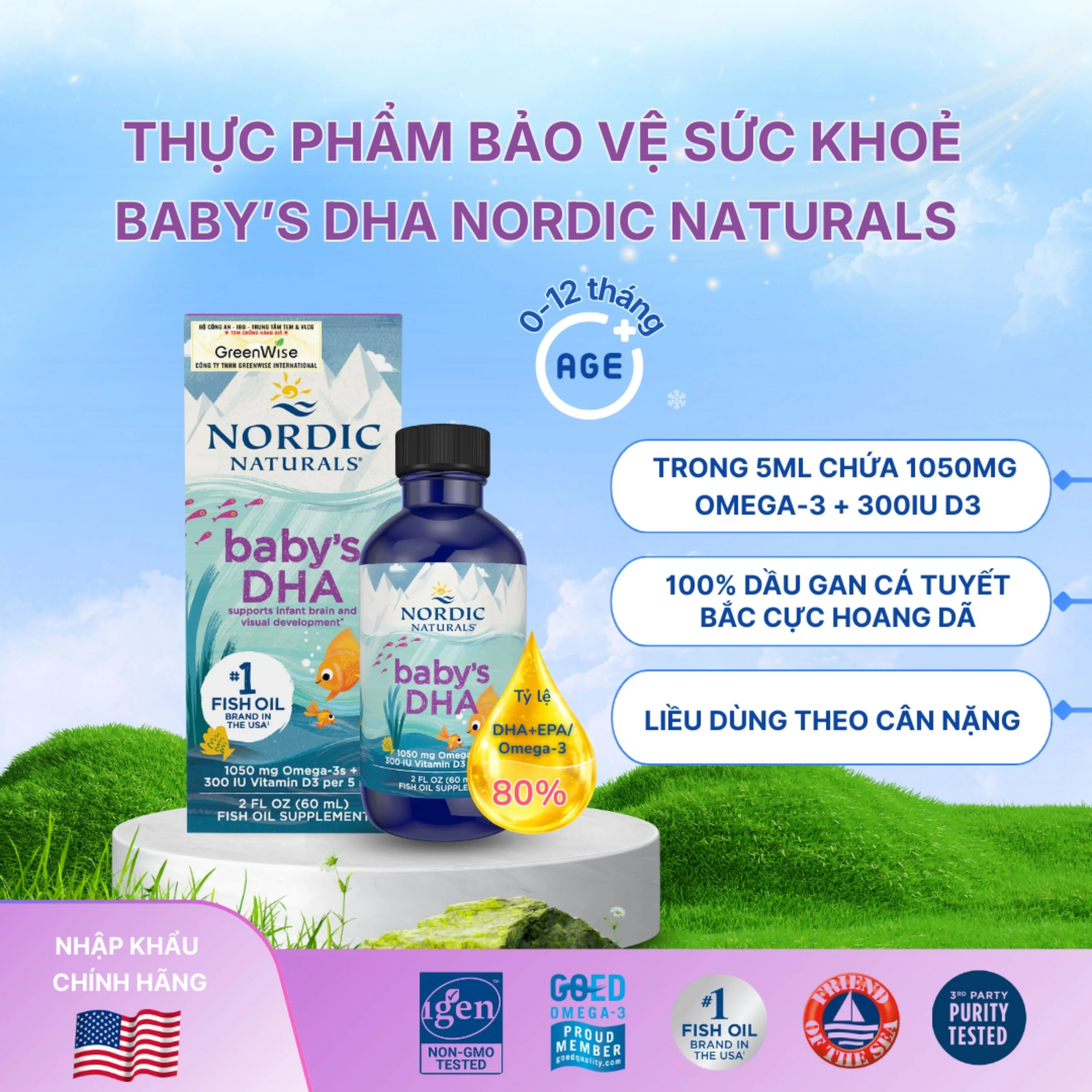 Hình ảnh Dung dịch hỗ trợ cải thiện thị lực cho trẻ từ 0 tháng tuổi Nordic Naturals Baby's DHA (60ml)