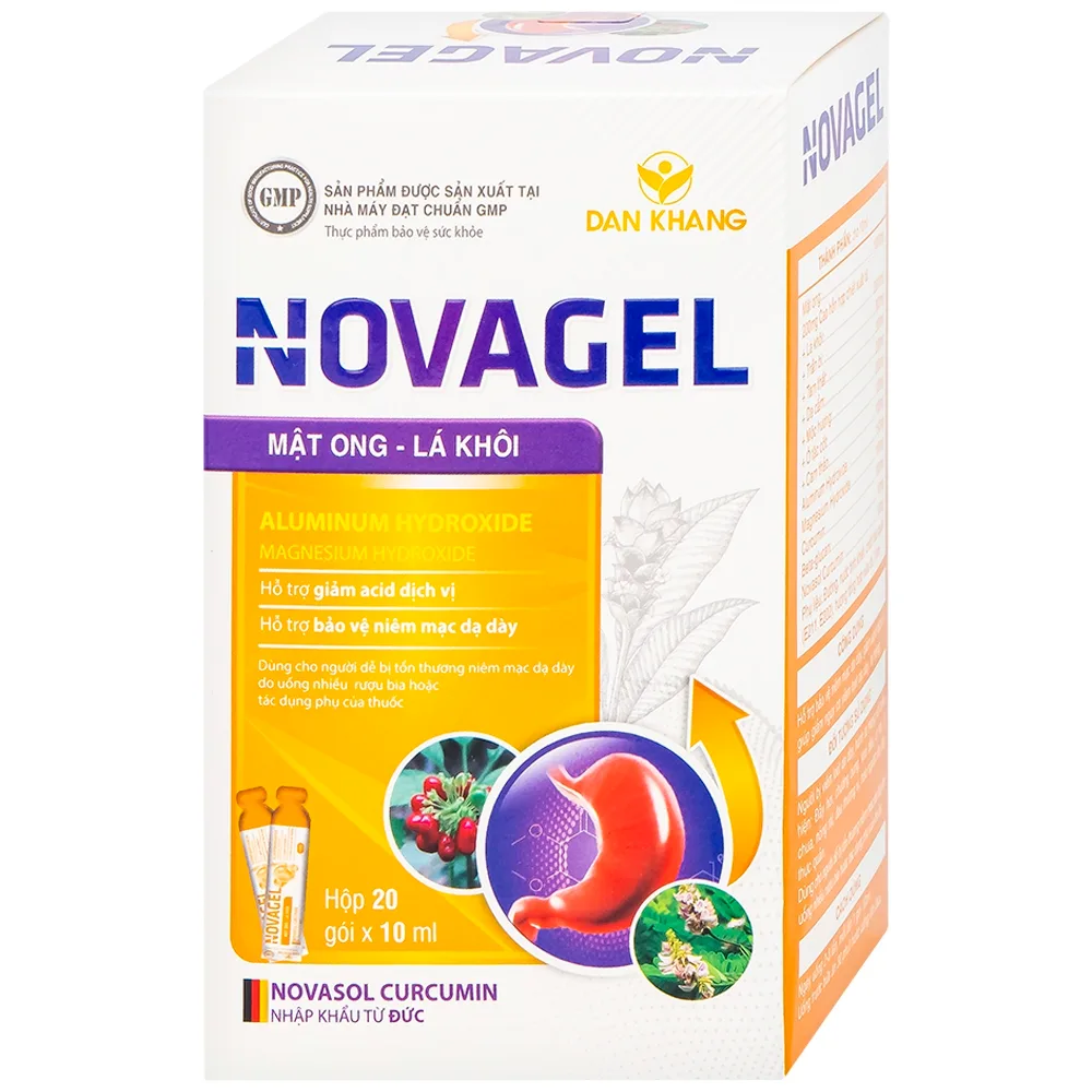 Hình ảnh Thực phẩm bảo vệ sức khỏe Novagel Dân Khang hỗ trợ giảm acid dịch vị, bảo vệ niêm mạc dạ dày (Hộp 20 gói x 10ml)