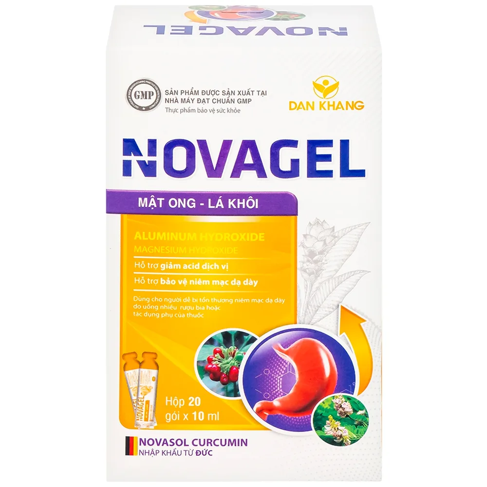 Hình ảnh Thực phẩm bảo vệ sức khỏe Novagel Dân Khang hỗ trợ giảm acid dịch vị, bảo vệ niêm mạc dạ dày (Hộp 20 gói x 10ml)