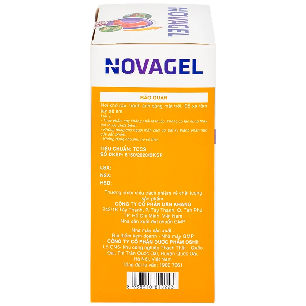 Hình ảnh Thực phẩm bảo vệ sức khỏe Novagel Dân Khang hỗ trợ giảm acid dịch vị, bảo vệ niêm mạc dạ dày (Hộp 20 gói x 10ml)