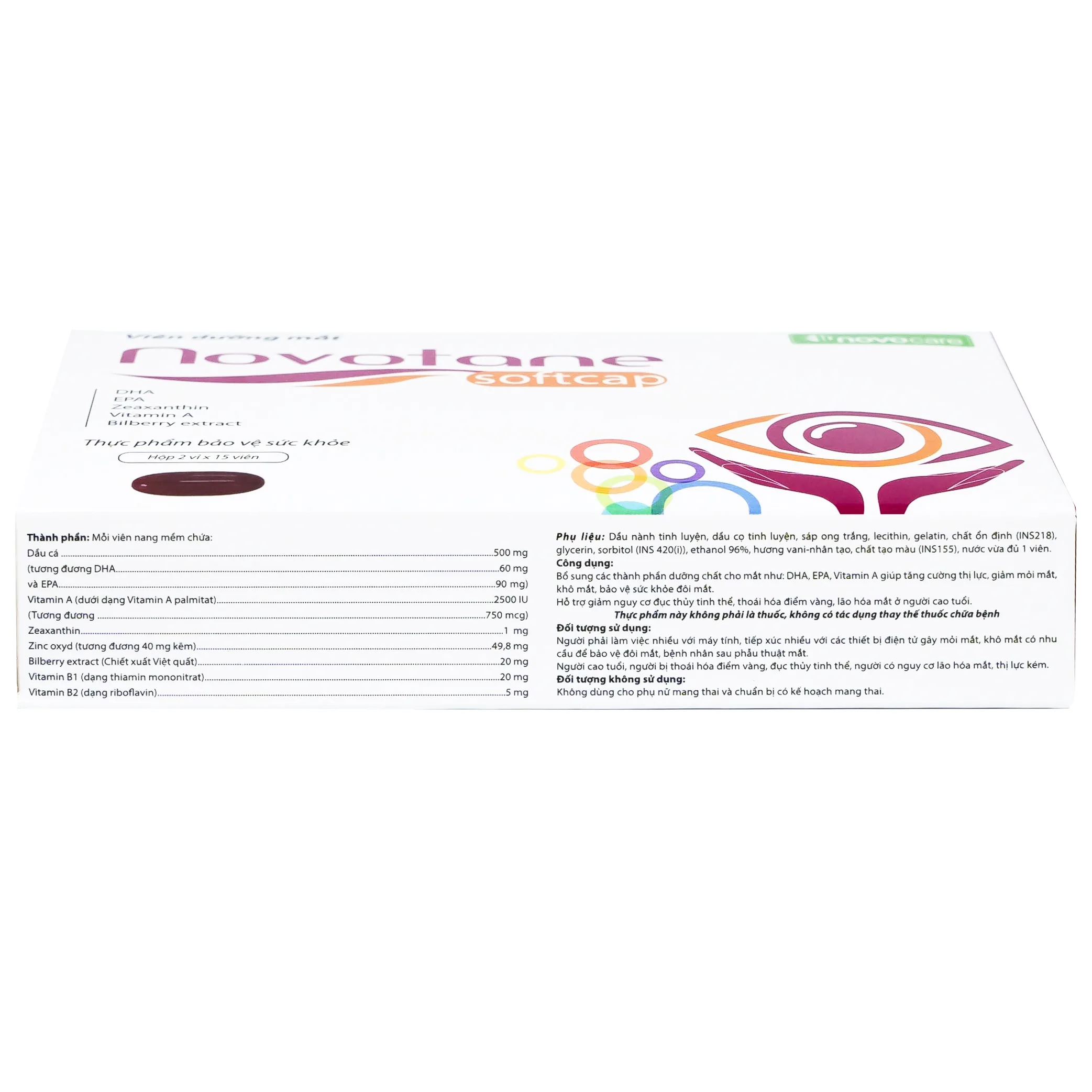Hình ảnh Viên uống Novotane Softcap Novocare bổ sung các thành phần dưỡng chất cho mắt DHA, EPA, Vitamin A (2 vỉ x 15 viên)
