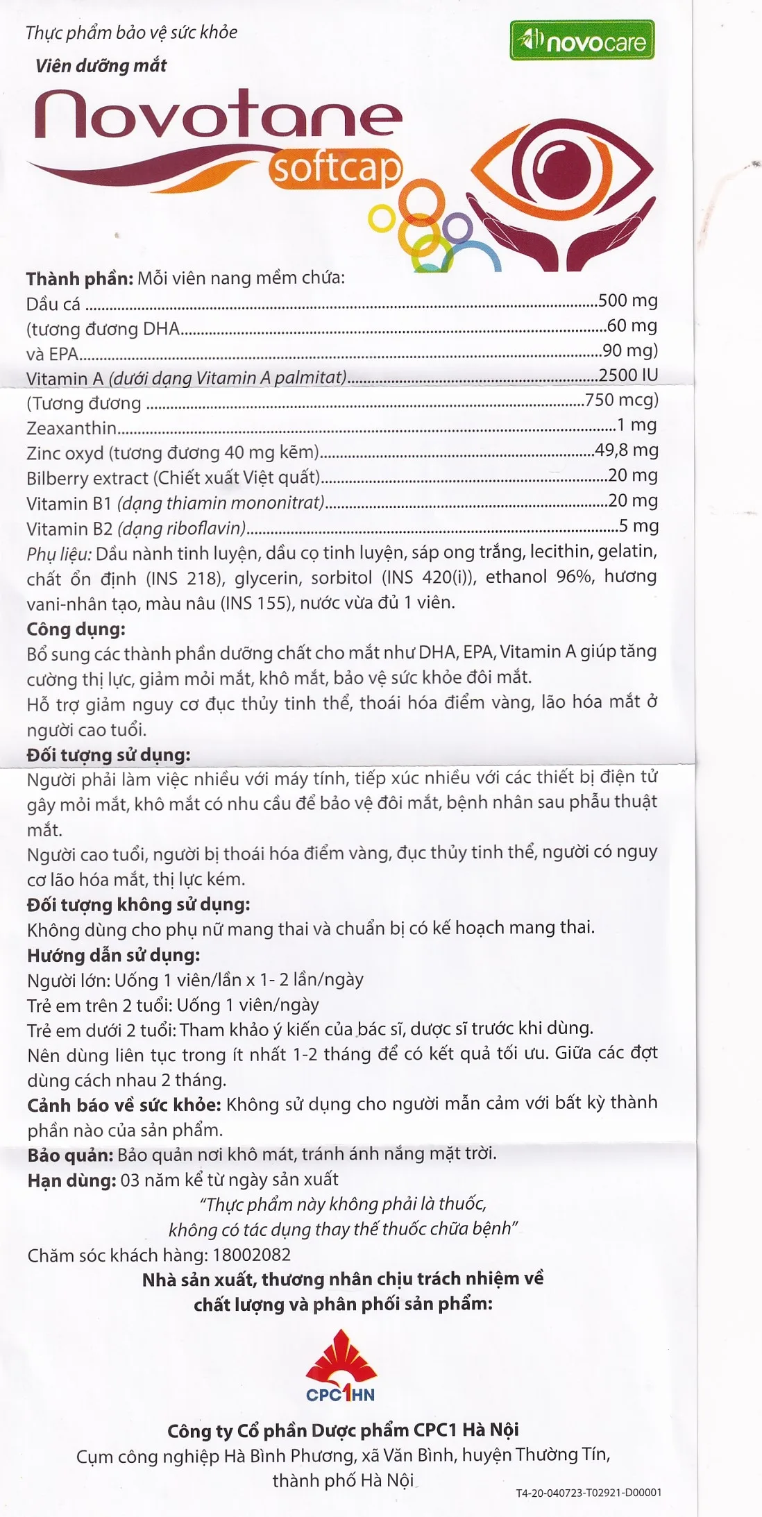 Hình ảnh Viên uống Novotane Softcap Novocare bổ sung các thành phần dưỡng chất cho mắt DHA, EPA, Vitamin A (2 vỉ x 15 viên)